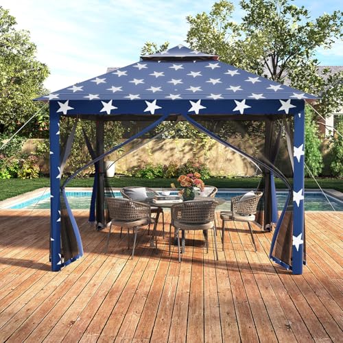 Goplus11 ft × 11 ft Pop up Gazebo, Portable Screen Canopy Shelter w/Mesh Netting Sidewalls, Vented Top, Drainage Holes, Heavy-Duty Height Adjustable Easy Setup Party Tent for Backyard Goplus