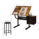 Drafting Table with Storage for Adults/Artists, Drawing Art Desk with 3 Drawers and Stool,Tabletop Adjustable Art Table Workstation for Studio Home Office School,Black KrenzhHome