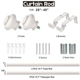 SIMEWIN White Curtain Rods for Windows 28 to 48 Inches Adjustable Decorative 1 Inch Diameter Single Window Curtain Rod Set with Classic Finials, White Finishing SIMEWIN