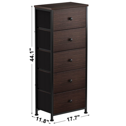 REAHOME 5 Drawer Dresser for Bedroom Faux Leather Chest of Drawers Closets Large Capacity Organizer Tower Steel Frame Wooden Top Living Room Entryway Office (Rustic Brown) RZP5R1 - WoodArtSupply