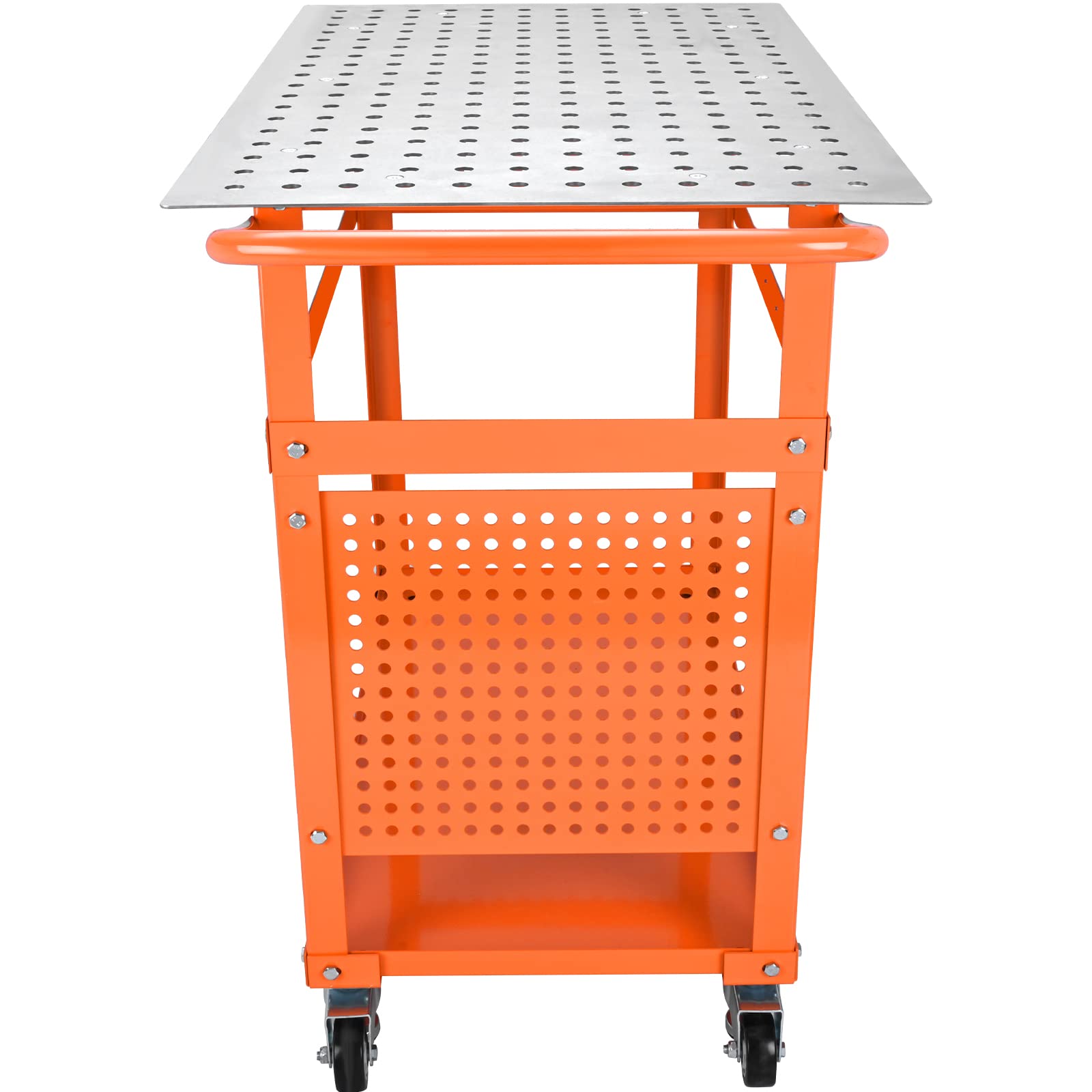 VEVOR Welding Table Moveable 36"x24", Welding Workbench Table 600lbs on Wheels, Portable Work Bench with Double-Layer Storage Board and 11 Hooks - WoodArtSupply