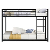 INCLAKE Full Over Full Bunk Bed, Heavy Duty Metal Bunk Bed Frame with Built-in Ladder and Safety Guard Rail, Low Bunk Bed for Teens Adults, Noisy Free & No Box Spring Needed, Black INCLAKE
