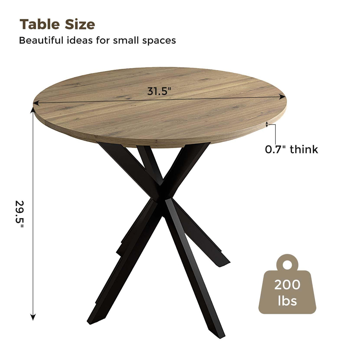 Unovivy 31.5" Small Round Dining Table for 2-4 People, Modern Narrow Circle Desk with X-Shaped Metal Legs and Wooden Tabletop, Suitable for Restaurant, Kitchen, Rustic Brown Unovivy