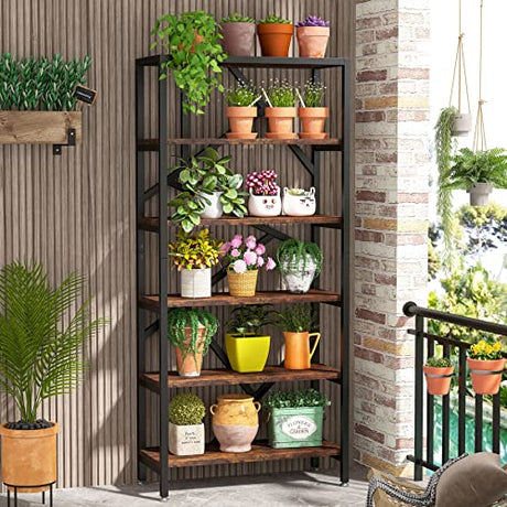 Tribesigns 71 Inch Rustic Brown Industrial Bookshelf with 6 Open Shelves for Versatile Home Storage Tribesigns