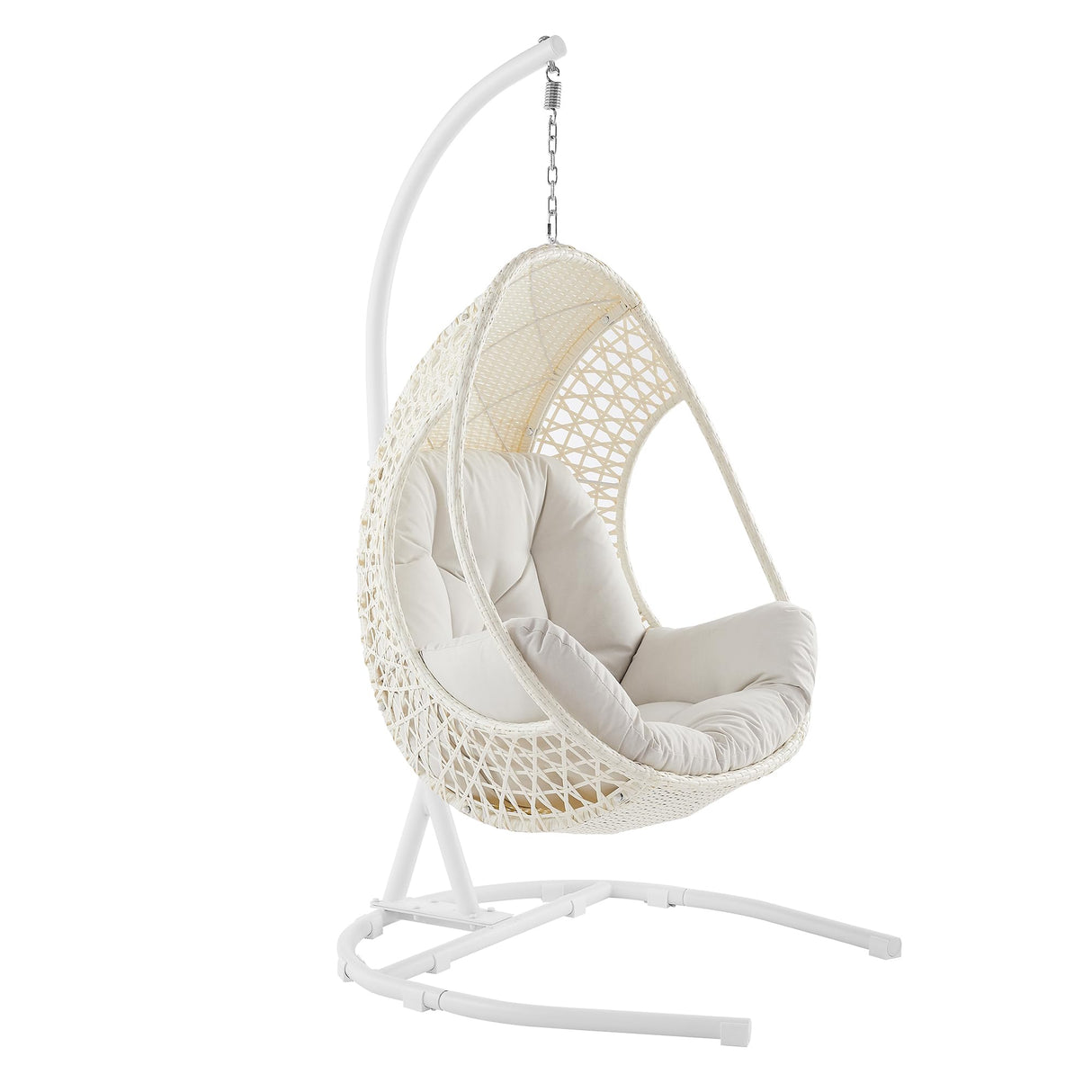 Ulax Furniture Hanging Egg Chair, Wicker Rattan Swing Hammock Chair with White Stand and Beige Cushion for Indoor Outdoor Ulax furniture