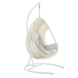 Ulax Furniture Hanging Egg Chair, Wicker Rattan Swing Hammock Chair with White Stand and Beige Cushion for Indoor Outdoor Ulax furniture