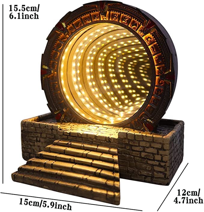 Atlantis Stargate Mirror LED Night Light Star Gate 3D Time Tunnel Ring Mirror Movie Replica Prop Resin Model Toy Table Decor Ornament Gift CAFELE