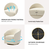 HULALA Home Swivel Accent Chair with Gold Metal Base, Contemporary Velvet Curved Swivel Barrel Chair, Upholstered Club Armchair, Leisure Single Sofa for Living Room, Nursery, Bedroom(Ivory) HULALA HOME