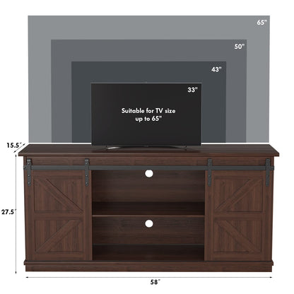 JUMMICO TV Stand for 65 Inch TV, Entertainment Center with Storage Cabinets and Sliding Barn Doors, Mid Century Modern Media TV Console Table for Living Room Bedroom (Brown)