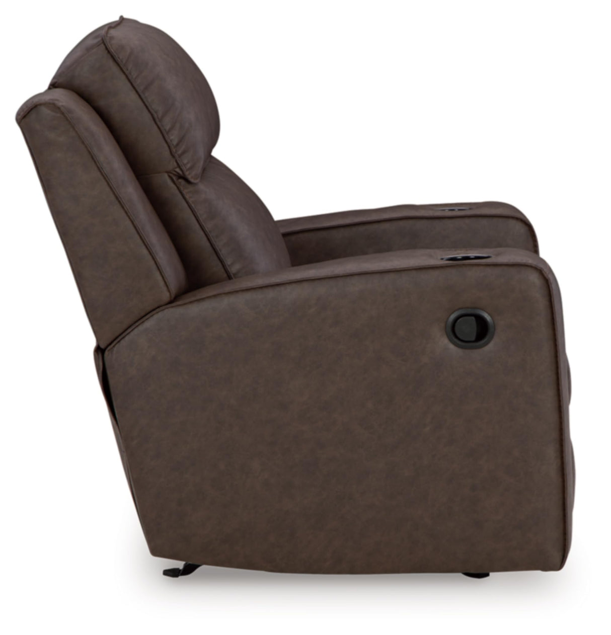 Signature Design by Ashley Lavenhorne Contemporary Faux Leather Upholstered Manual Rocker Recliner with 2 Cup Holders, Dark Brown Signature Design by Ashley