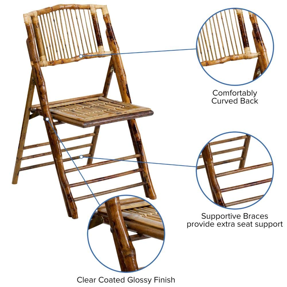 Flash Furniture Bamboo Folding Chairs | Set of 2 Bamboo Wood Folding Chairs