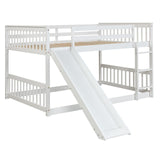 Bellemave Full Over Full Bunk Bed with Slide and Ladder, Low Bunk Bed for Kids, Girls, Boys, Floor bunk beds, White Bellemave
