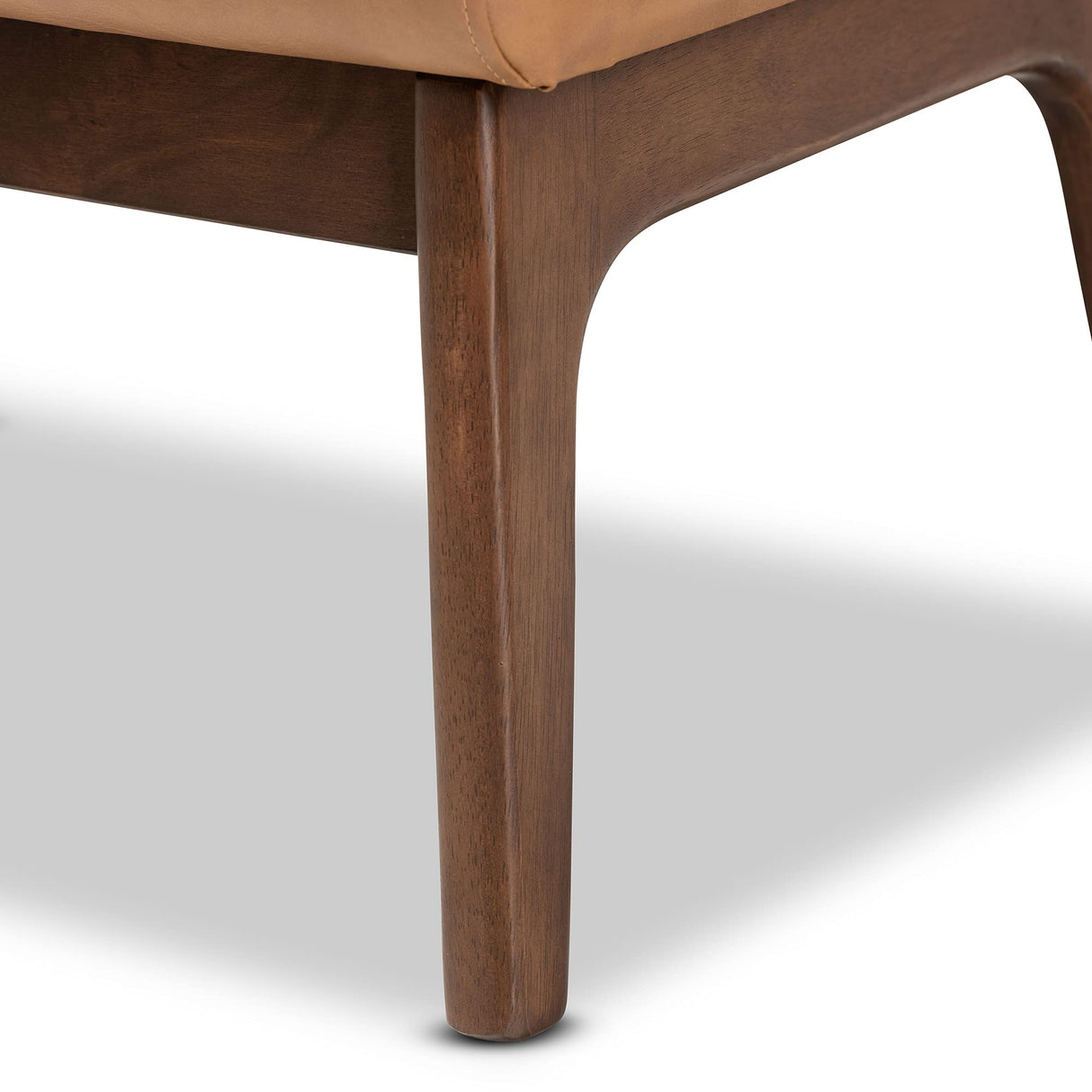 Baxton Studio Bianca Mid-Century Modern Walnut Brown Finished Wood and Tan Faux Leather Effect Ottoman Baxton Studio
