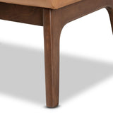 Baxton Studio Bianca Mid-Century Modern Walnut Brown Finished Wood and Tan Faux Leather Effect Ottoman Baxton Studio