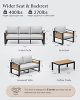 ZANDOR Outside Aluminum Lawn Furniture - 1 Pcs Loveseat, All-Weather Metal Modern Outdoor Loveseat Sofa with Washable Thick Cushion for Garden/Backyard/Porch, Grey ZANDOR