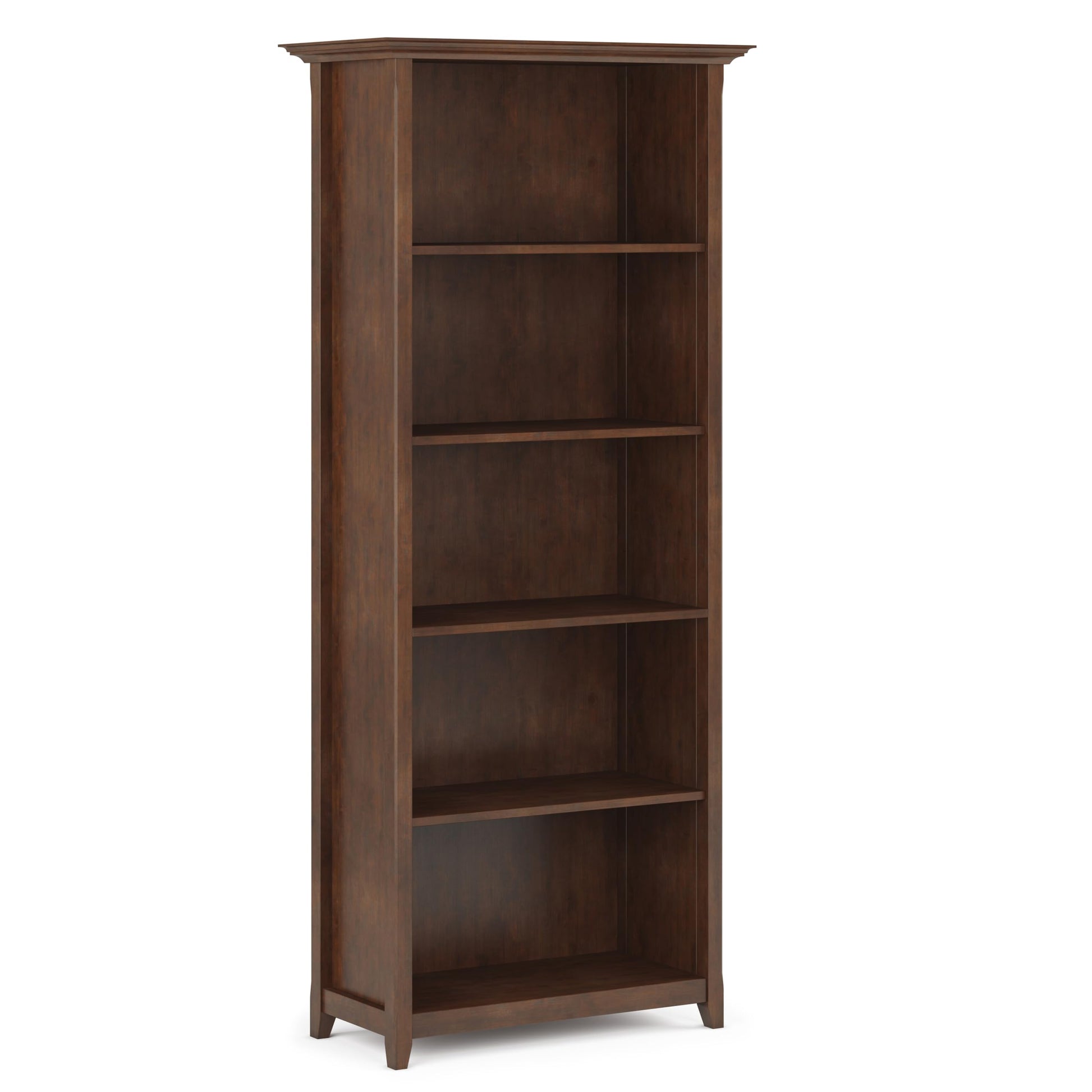 SIMPLIHOME Amherst SOLID WOOD 30 Inch Transitional 5 Shelf Bookcase in Russet Brown, For the Living Room, Study Room and Office - WoodArtSupply