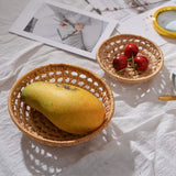 Round Rectangle Rattan Fruit Bread Baskets, Handmade Woven Storage Bowls Breakfast Serving Tray for Kitchen Tabletop Generic