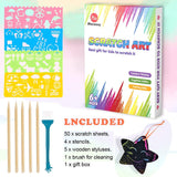 Mocoosy 60 Pcs Rainbow Scratch Art Paper for Kids, Magic Scratch Paper Set Art and Craft Kit, Black Scratch Sheets for Party Game Activities Birthday Gifts Toys Girls Boys 3 4 5 6 7 8 9 10 Years Old Mocoosy