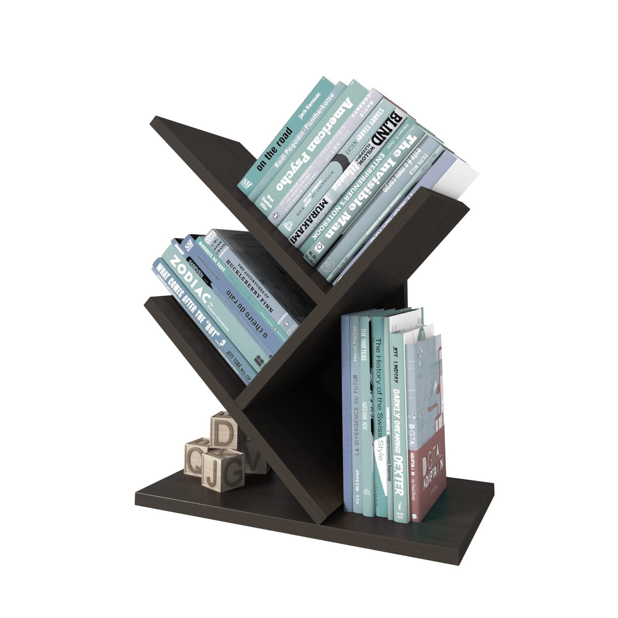 Godferyxin Book Tree Bookshelf, 3-Tier Wood Bookshelf Tree Bookcase for Displaying Books, CDs, Magazines and More at Office, Home or School Godferyxin