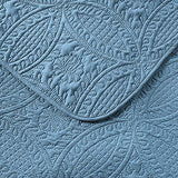 Pure Bedding Quilt Set Full/Queen Size Ash Blue - Oversized Bedspread - Soft Microfiber Lightweight Coverlet for All Season - 3 Piece Includes 1 Quilt and 2 Shams, Geometric Pattern Pure Bedding