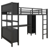 Full Size Loft Bed with Wardrobe and Storage Cubes, Heavy Duty Loft Bed with Desk, Storage Shelf and Guardrail, Black Bellemave