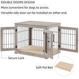 beeNbkks Furniture Style Dog Crate End Table, Double Doors Wooden Wire Dog Kennel with Pet Bed, Decorative Pet Crate Dog House Indoor Medium Large beeNbkks