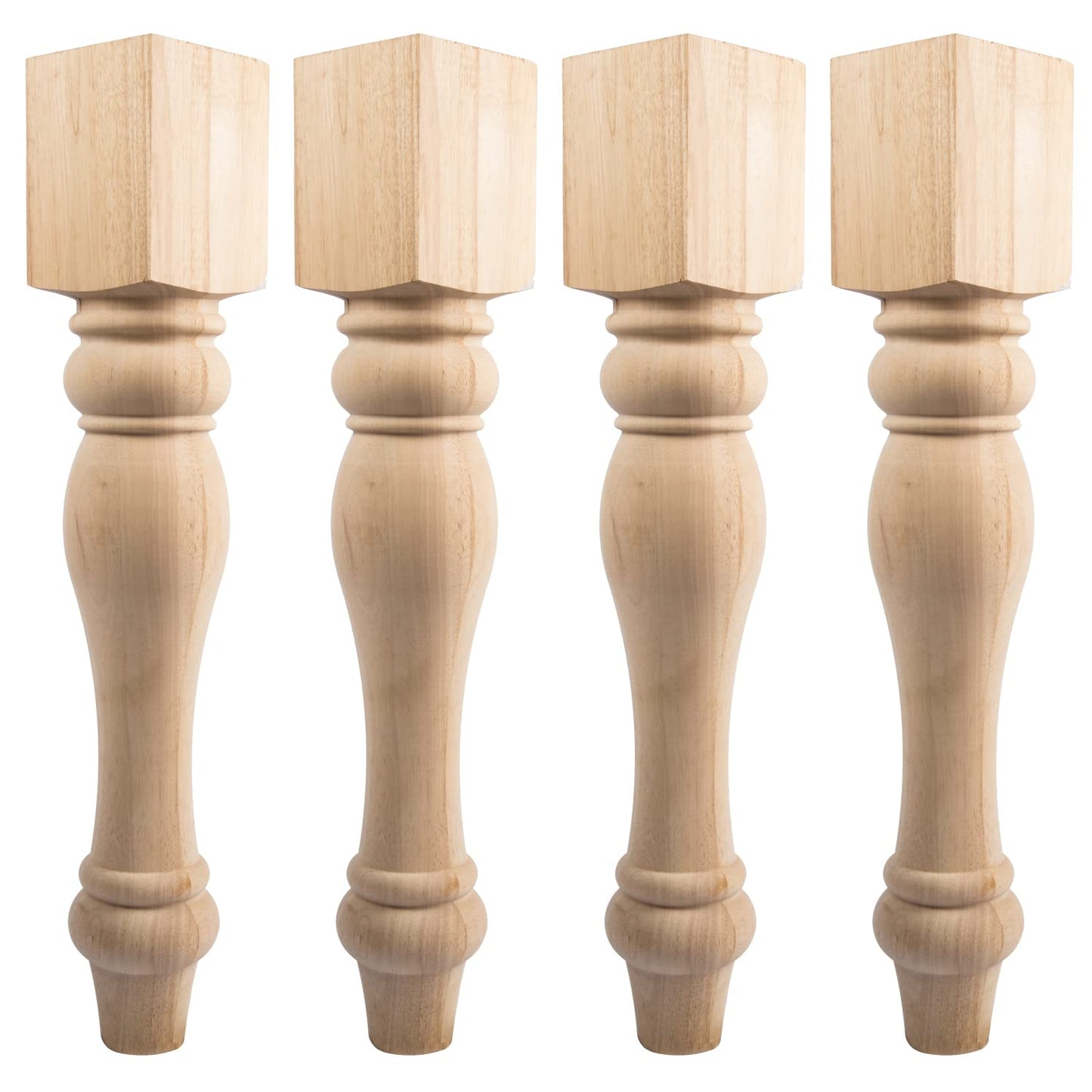 La Vane 16x3.5x3.5inch Chunky Farmhouse Table Legs, Set of 4 Unfinished Rubber Wood Replacement Table Legs for Bench Coffee Table Dining Table - WoodArtSupply