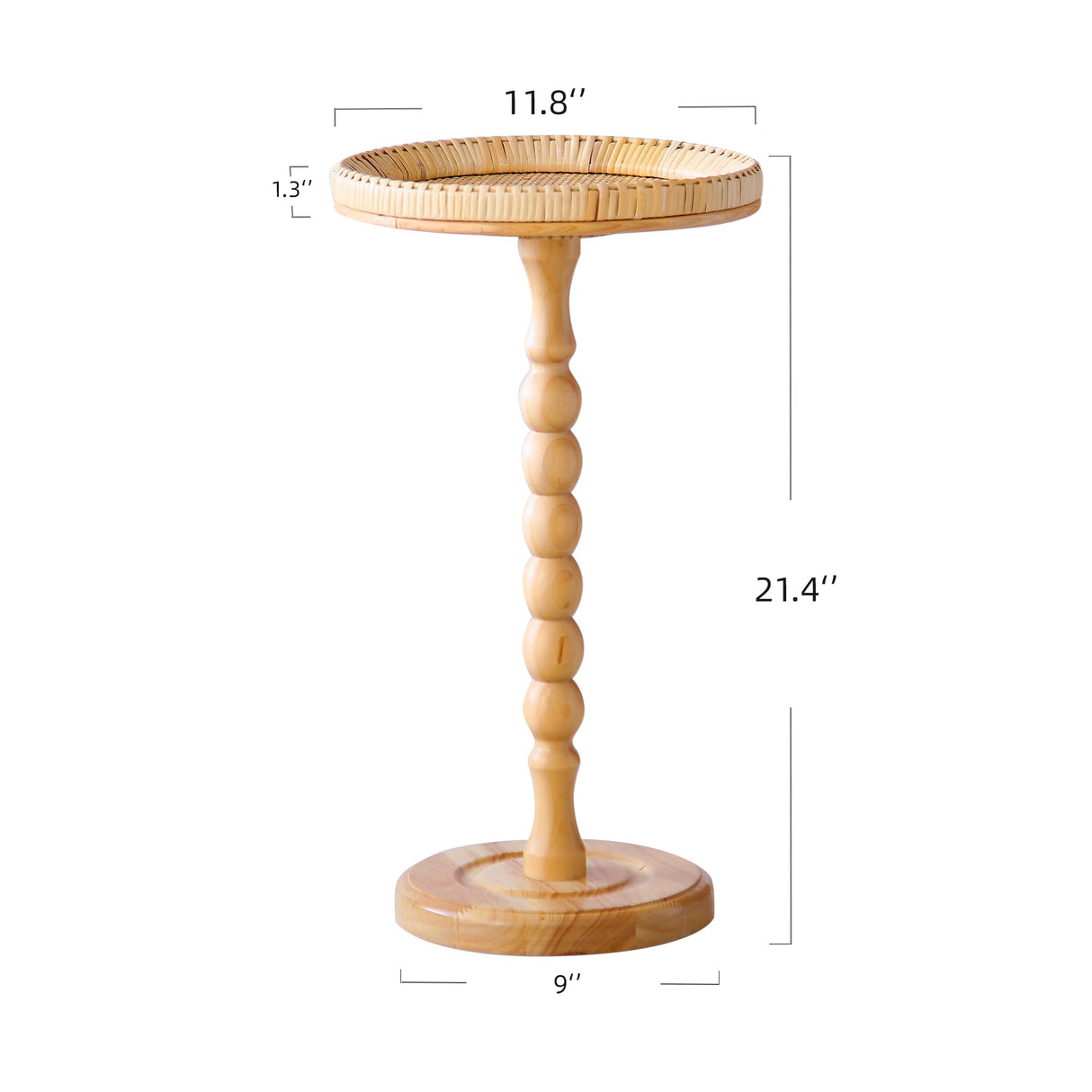 HuiDao Drink Table，Rattan Round Small Side Table for Small Spaces, Boho Circle End Table Coffee Table with Solid Wood Leg for Living Room, Pedestal Table for Bedroom, Corners HuiDao