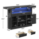 Loomie Bar Table Cabinet with LED & 3 Drawers,Liquor Bar with Adjustable Storage Shelves & Stemware Holders, Crescent Shaped Counter for Home Pub, Wine Alcohol Bar Stand with Door & Wine Rack (Black) Loomie