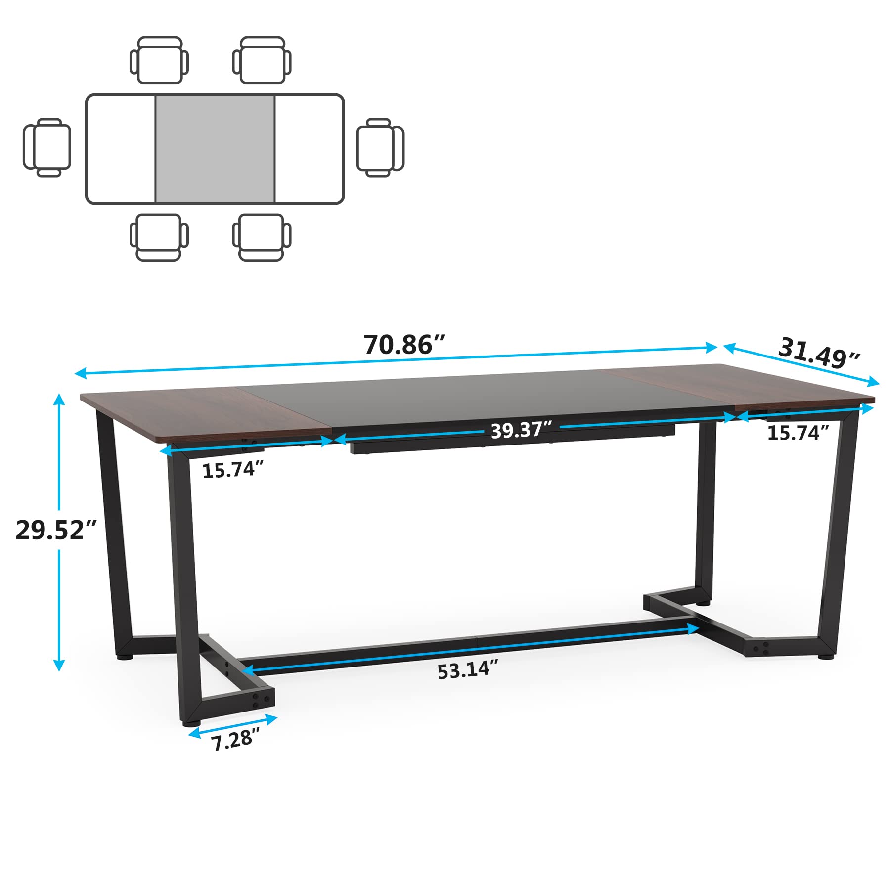 Tribesigns 6FT Conference Table, 70.8L x 31.5W inch Meeting Table for Office Conference Room, Modern Rectangular Seminar Training Table, Metal Frame, Rustic Brown/Black - WoodArtSupply