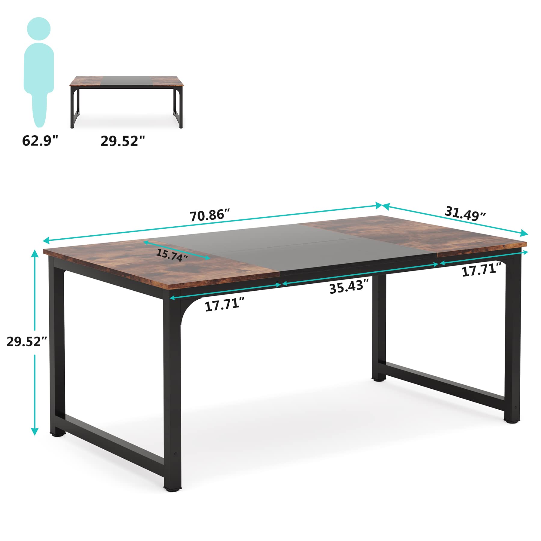 Tribesigns Conference Table, 6FT Meeting Seminar Table Rectangular Meeting Room Table, 70.8L x 31.5W x 29.5H, Rustic Brown/Black - WoodArtSupply