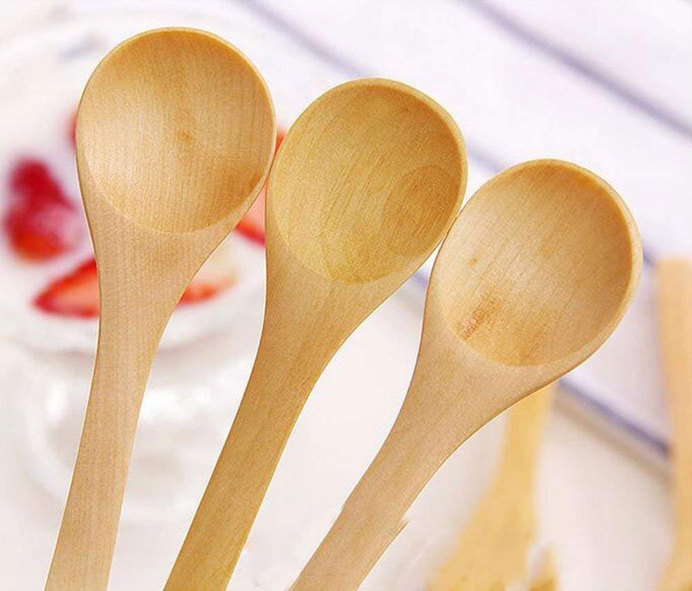 FOYARA Small Wooden Salt Spoon Solid Wood Condiments Spoon Handmade Honey Teaspoon 5 inch - Set of 10 FOYARA