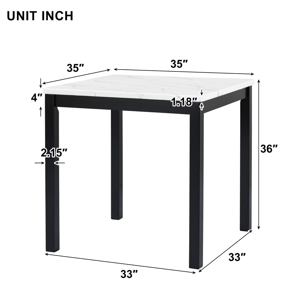 5 Piece Counter Height Dining Table Set with Square Faux Marble Table and 4 Upholstered Chairs, Solid Wood Kitchen Dining Table Set for Small Spaces, Family Kitchen and Dining Room.(Black) Bellemave