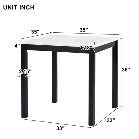 5 Piece Counter Height Dining Table Set with Square Faux Marble Table and 4 Upholstered Chairs, Solid Wood Kitchen Dining Table Set for Small Spaces, Family Kitchen and Dining Room.(Black) Bellemave