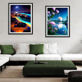 Yunnuo Diamond Art Kits for Adult,Moonlight Beach Diamond Painting for Beginners,DIY Full Drill Paint with Diamond,Moon Scenery Gem Art and Crafts,Office and Home Wall Decor Gifts (12x16inch) Yunnuo