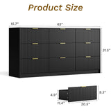 MAISONARIA Black Dresser for Bedroom, 9 Drawer Double Dresser, Modern Chest of Drawers for Bedroom, Living Room, Entryway and Closet, 63" L x 15.7" D x 31.5" H MAISONARIA