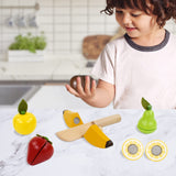 PairPear Wooden Play Food Cutting Fruit Set - Wooden Toys for Toddlers Toy Food Play Kitchen Accessories PairPear