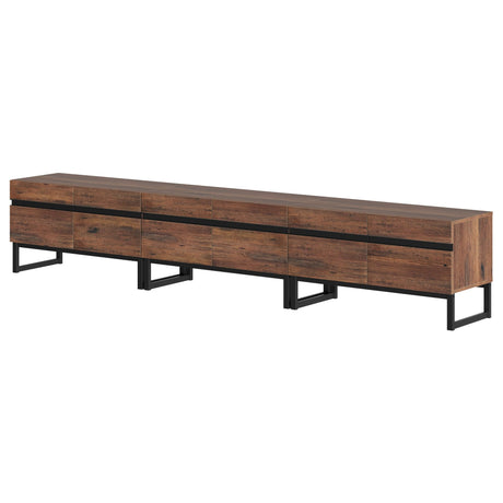 WAMPAT 3 in 1 Modern TV Stand for TVs up to 110 inch, Wood Entertainment Center TV Console with Storage Cabinets and Metal Base, Media Console for Living Room,Brown WAMPAT
