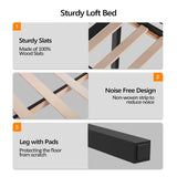 Bonnlo Low Loft Bed Twin Size with Inclined Stairs, Junior Loft Bed with High Guard Rail for Kids/Young Teens/Adults, Solid Wood Low Bunk Bed Twin Size Black, No Box Spring Required Bonnlo