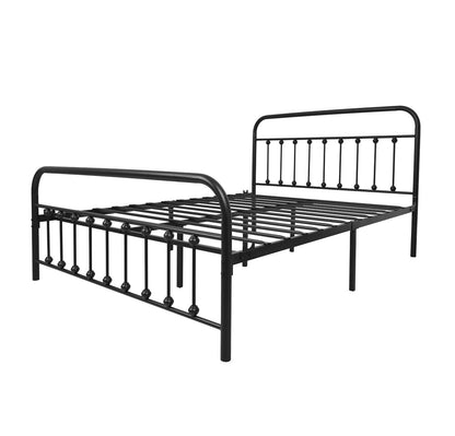 YALAXON Vintage Sturdy Queen Size Metal Bed Frame with Headboard & Footboard - No Box Spring Needed, Black - WoodArtSupply