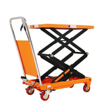 T Tory Carrier Hydraulic Manual Scissor Lift Table Cart, 770 lbs Capacity 51" Lifting Height, 4 Wheels Lift Table and Safety Back Guard for Material Handling T TORY CARRIER
