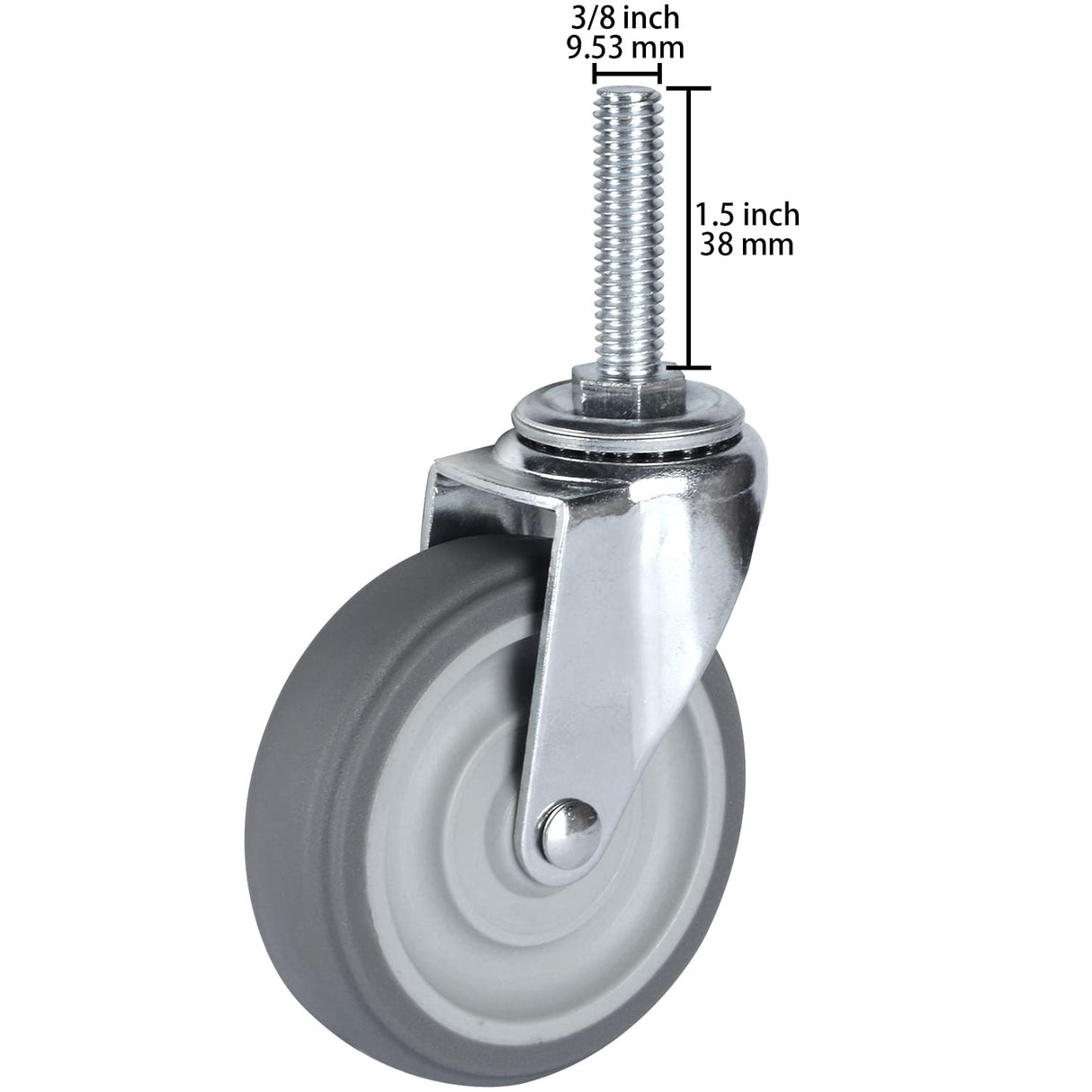 Finnhomy Caster Wheels 3 Inch Set of 4 Heavy Duty Threaded Stem Casters 3/8"-16 x 1-1/2" Swivel Rubber Industrial Castors Premium Wheels for Wire Shelving/Furniture/Carts Load Bearing 720 Lbs Gray Finnhomy