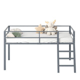 Lutown-Teen Low Metal Twin Loft Bed with Ladder and Guardrail for Kids or Teens, Space Saving Loft Bed Twin Size for Small Bedroom, Grey Lutown-Teen