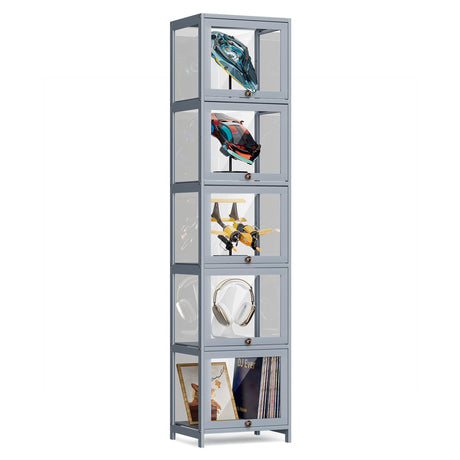 MoNiBloom 68" Tall Slim Narrow Clear Display Cabinet with Acrylic Door Curio Cabinet Display Case Corner Shelves Collection Display Case, Gray MoNiBloom