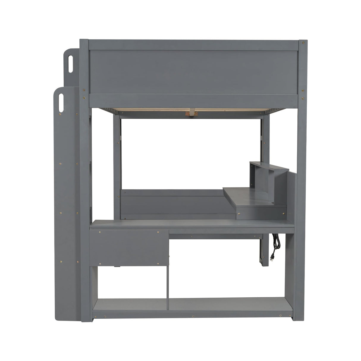 LUMISOL Full Size Wood Gaming Loft Bed with Desk, Drawer, Storage Shelves, LED Lights & USB Ports, Wooden Loft Bed Frame with for Kids, Teens, Boys, Bedroom, Noise Free, Grey LUMISOL