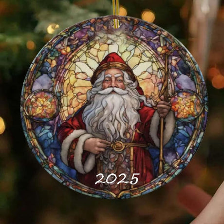 Santa Claus Ornaments 2025 in Stained Glass Style,2025 Christmas Ornaments, Round Fun Acrylic Decoration Gifts (Santa Claus) YCXXGS