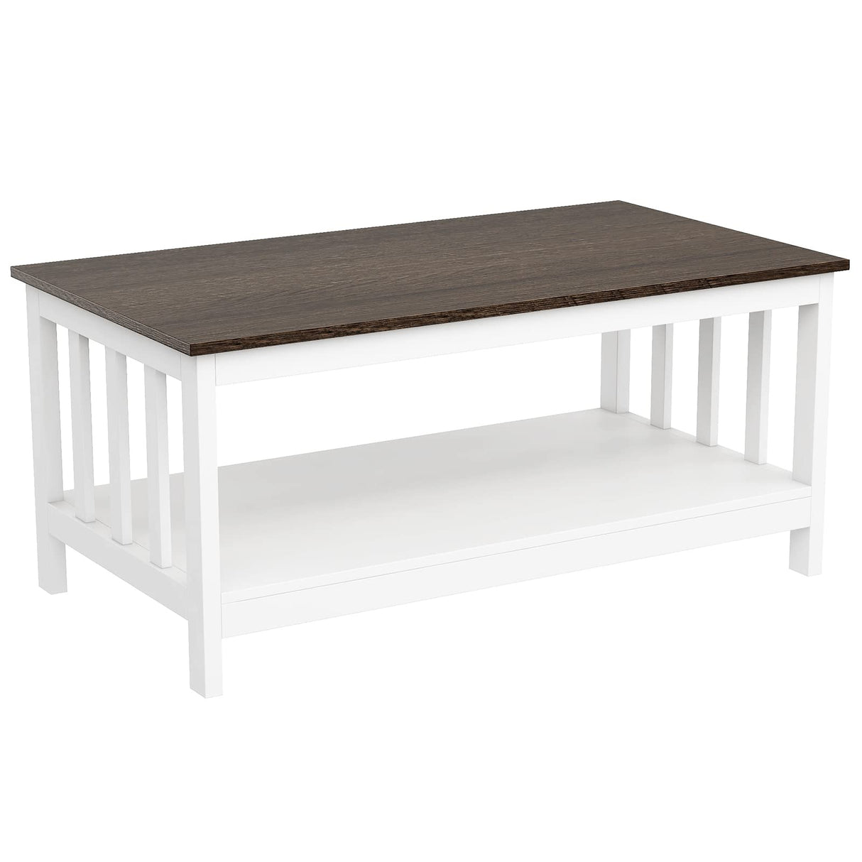 ChooChoo White Coffee Table, Farmhouse Living Room Table with Shelf, 40 Inch ChooChoo