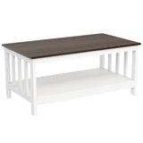 ChooChoo White Coffee Table, Farmhouse Living Room Table with Shelf, 40 Inch ChooChoo