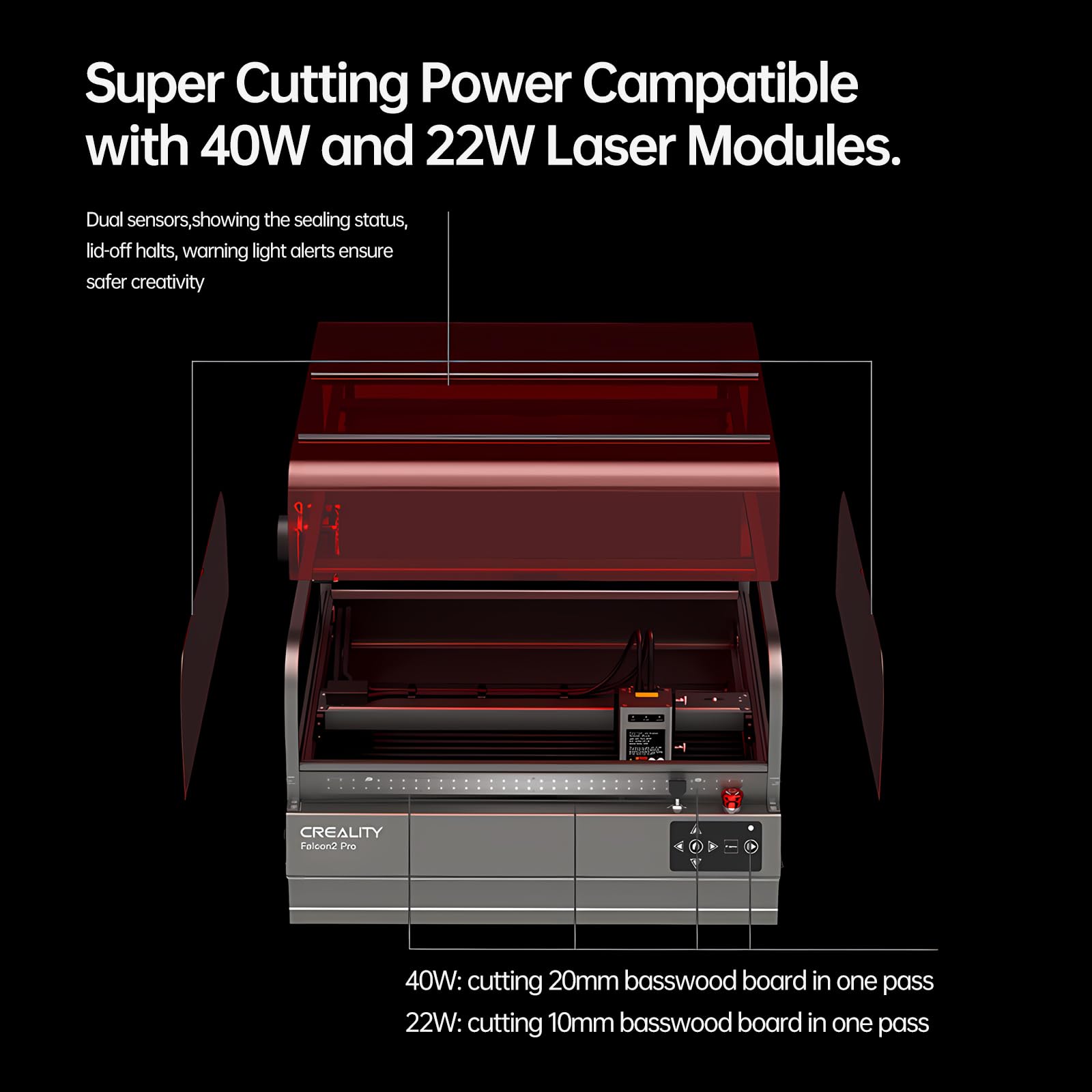 Creality Falcon 2 Pro 40W Enclosed Laser Engraver, All-In-One Laser Engraver and Cutter Machine with Smart Air Assist and Honeycomb Panel for Wood, Acrylic, Leather, with 1.6W Laser Head - WoodArtSupply