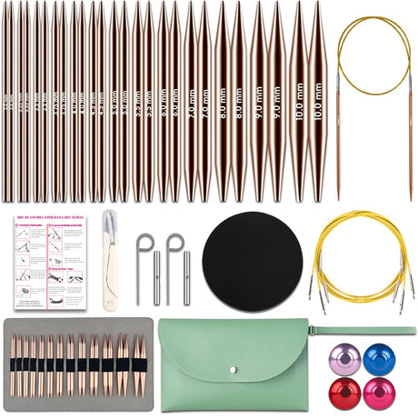 Lewhoo Circular Knitting Needles Set, 13 Pairs Interchangeable Aluminum Round Circular Needle for Knitting with Bag 3.0~10.mm Lewhoo